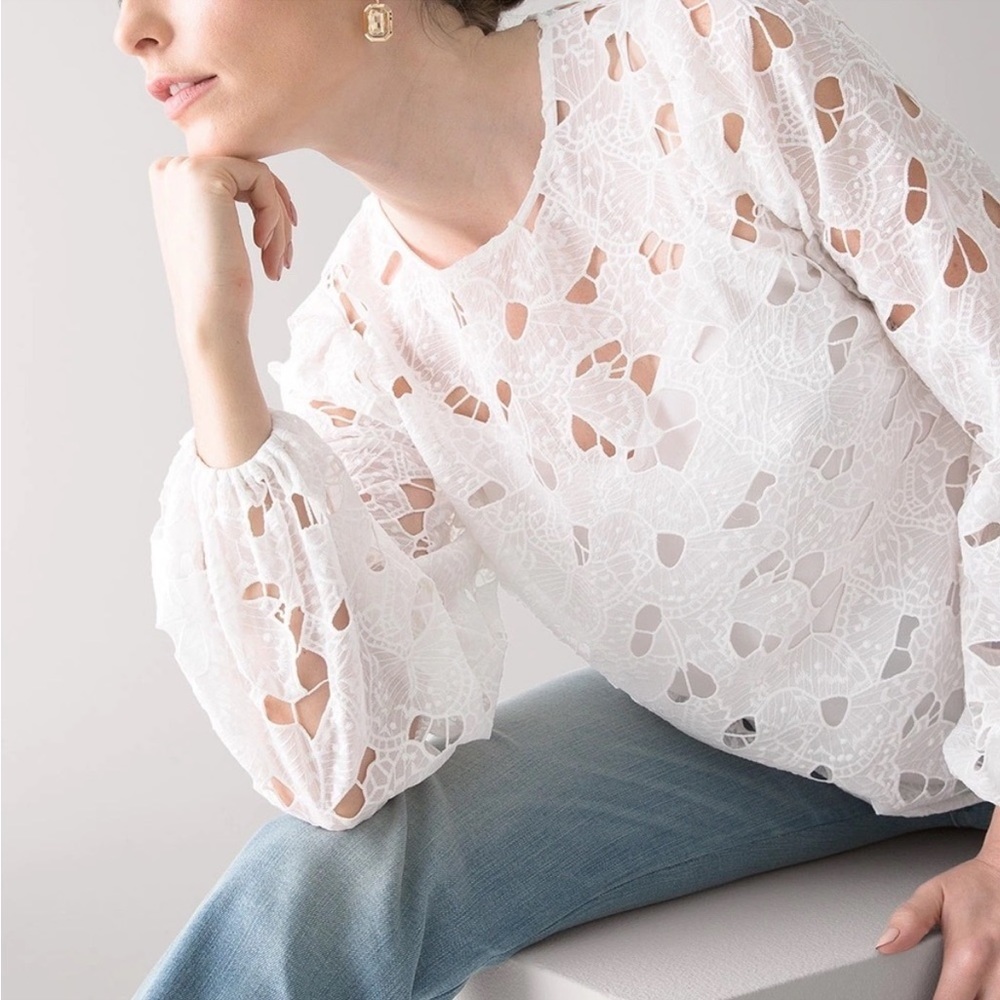 NWT White House Black Market Butterfly Embroidered Top - Picture 4 of 14